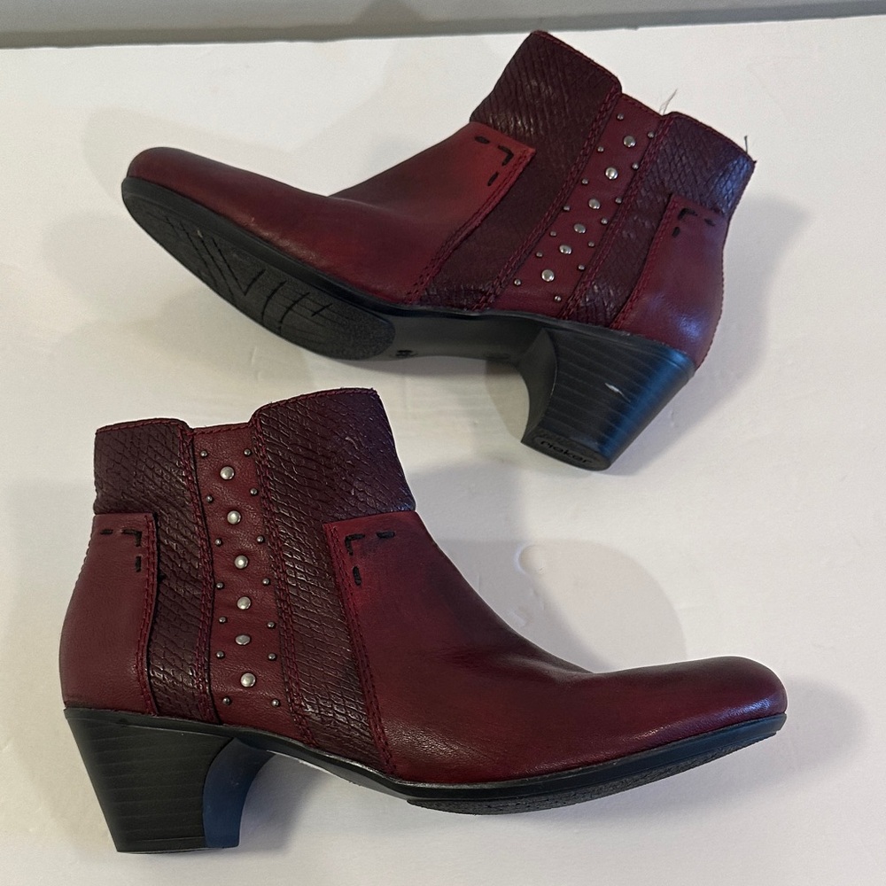 Rieker Burgundy Ankle Boots with Stud Accents